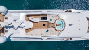 O'Mathilde yacht aerial photo with girl in jacuzzi