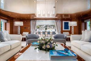 OCEANOS yacht charter refit 2021 salon looking aft