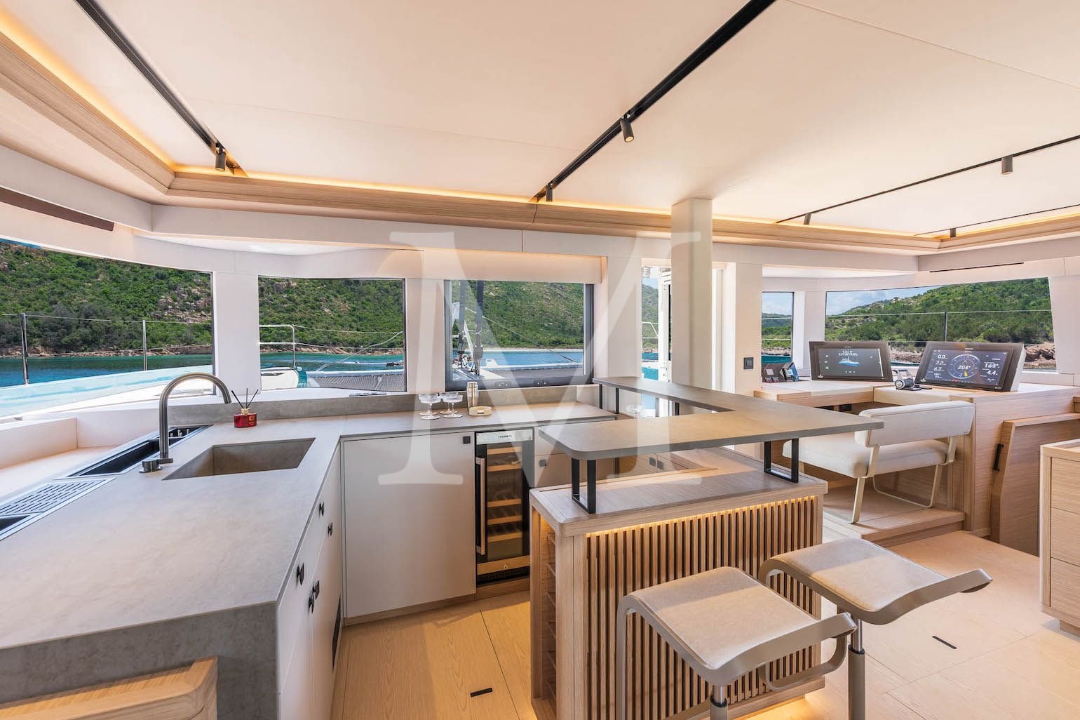 Imladris_charter_catamaran_salon_galley