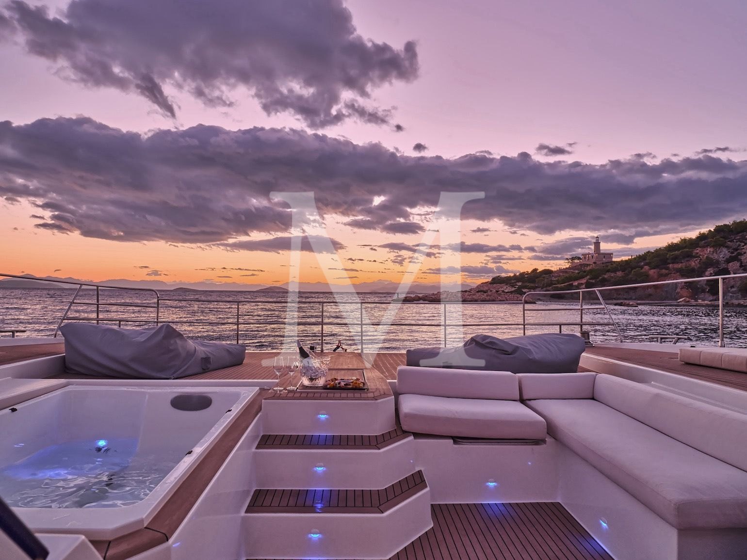 Majesty_of_greece_catamaran_yacht_charter_sunset