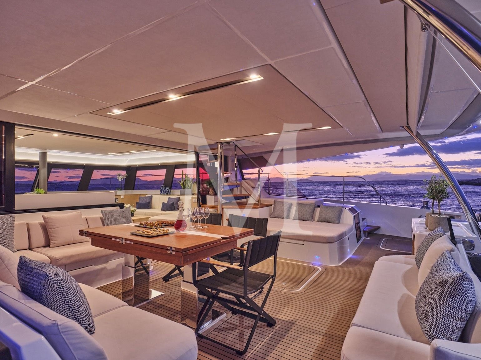 Majesty_of_greece_catamaran_yacht_charter_sunset_aft