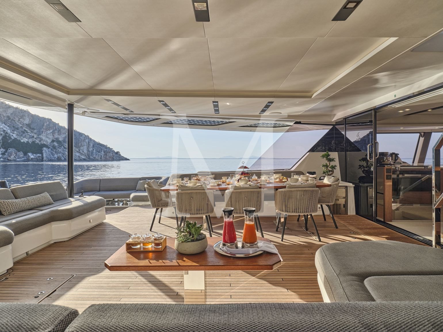 fountaine pajot Christal Mio 80 Greece Charter_ aft_deck_side