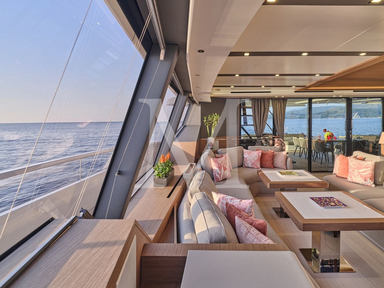 charter yacht New power catamaran Christal MIO 80 Greece_sunset_salon_7