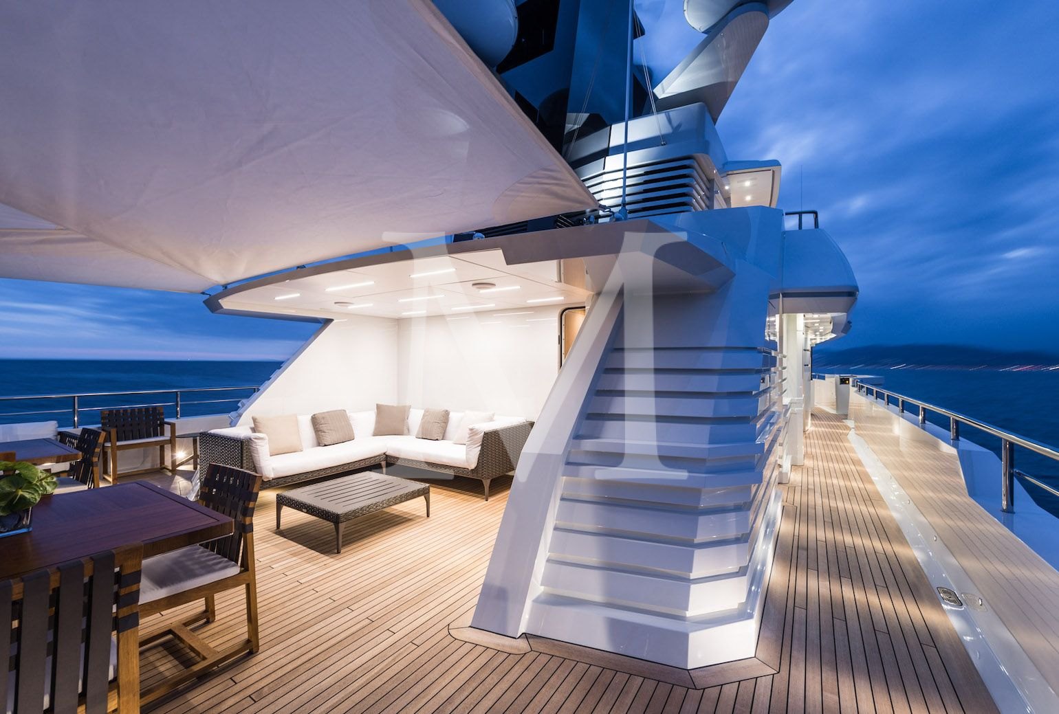the 50m I Nova explorer yacht upper deck by night 2