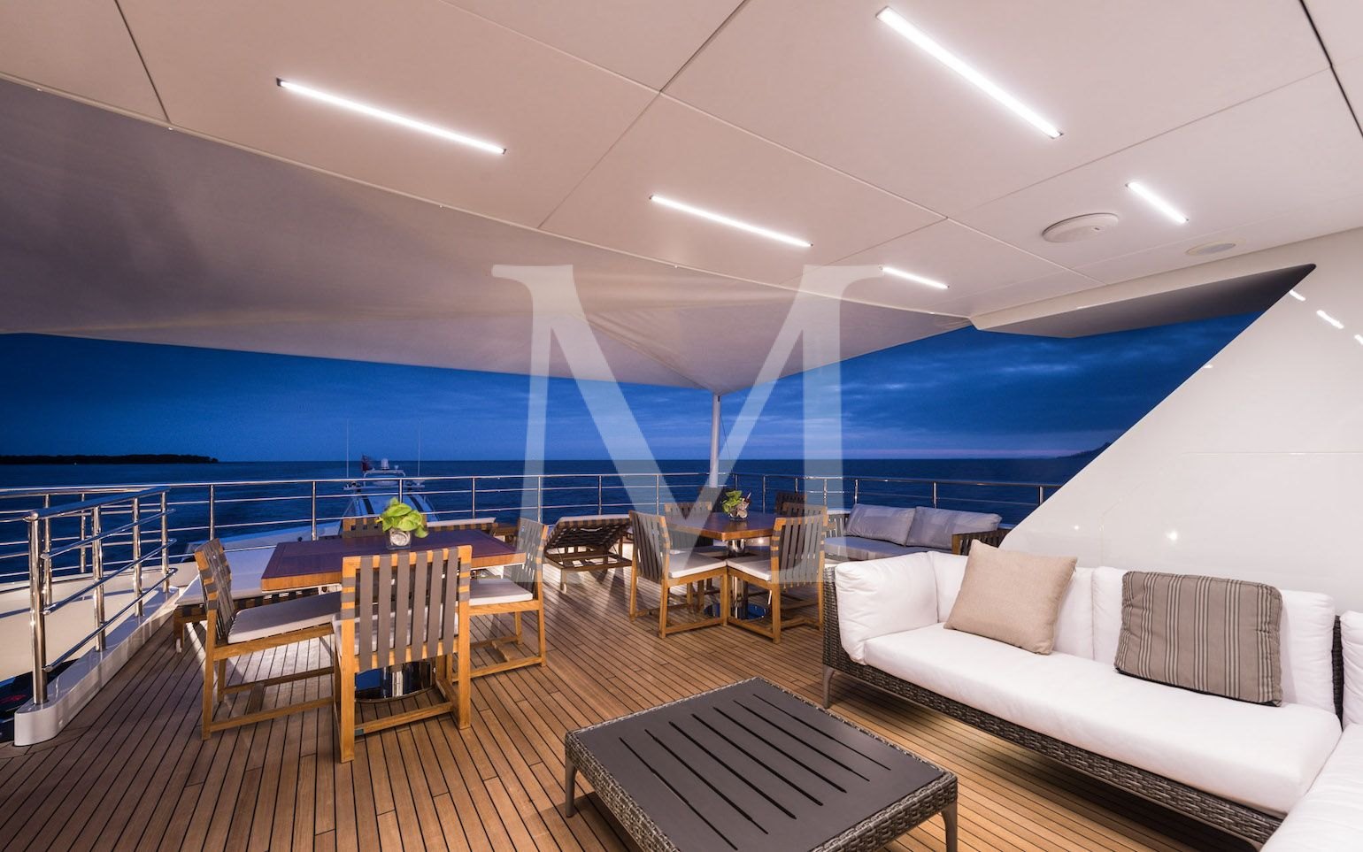 the 50m I Nova explorer yacht upper deck by night