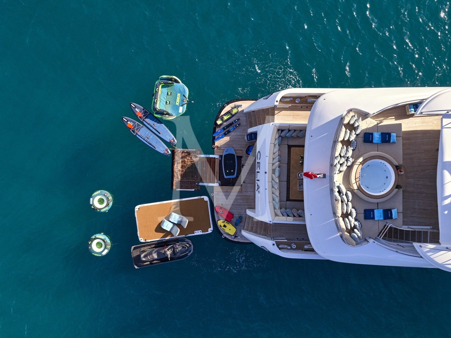 Celia P charter yacht greece aerial decks