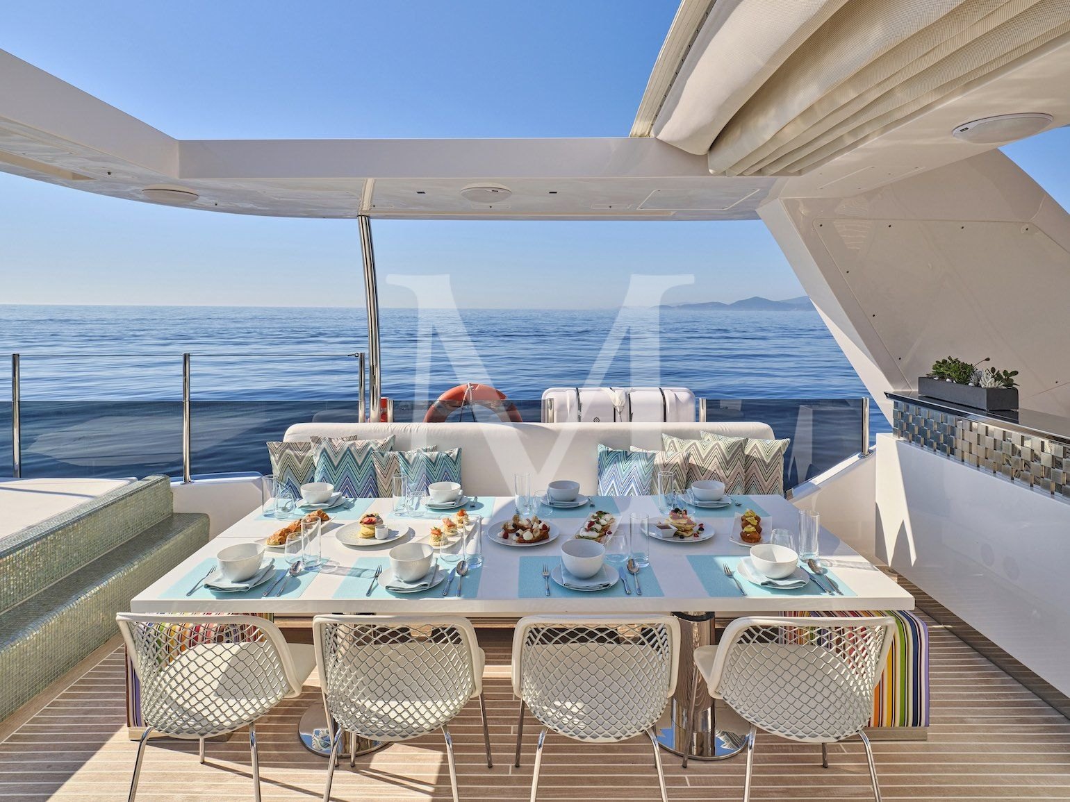 GALA I yacht charter greece, sundeck dining