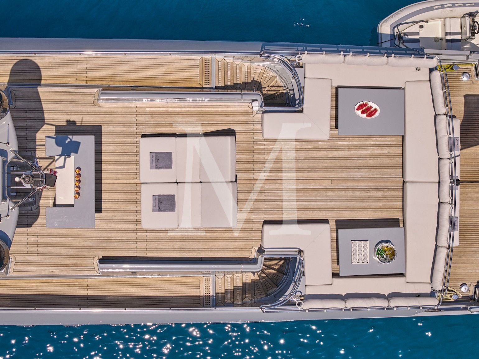 not guilty 3 yacht aerial deck