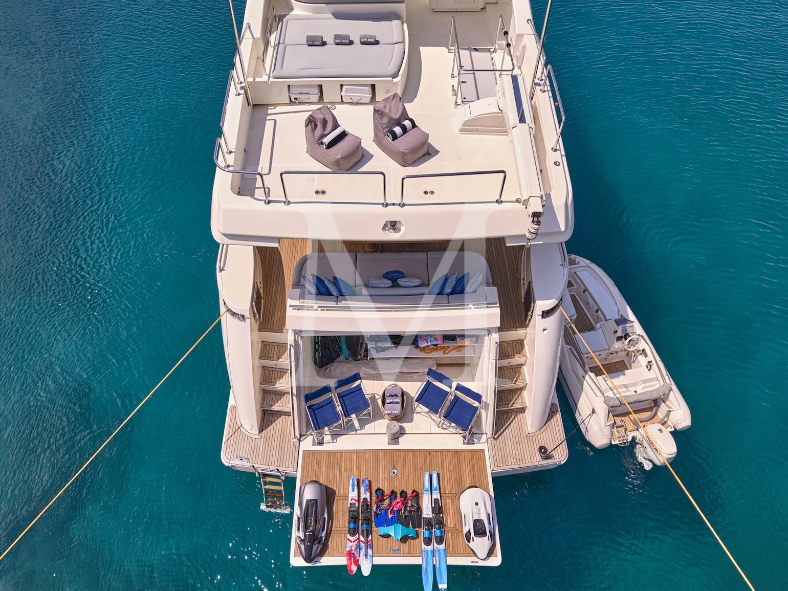 24m Ferretti Bon Bon charter greece flybridge aerial beach